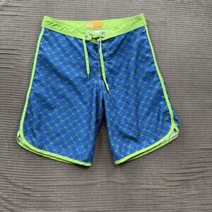 Paul Frank‎ Board Shorts Men 32 Blue Green Polyester Drawstring Beach Weekend.